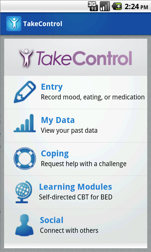 TakeControl binge eating app home screen