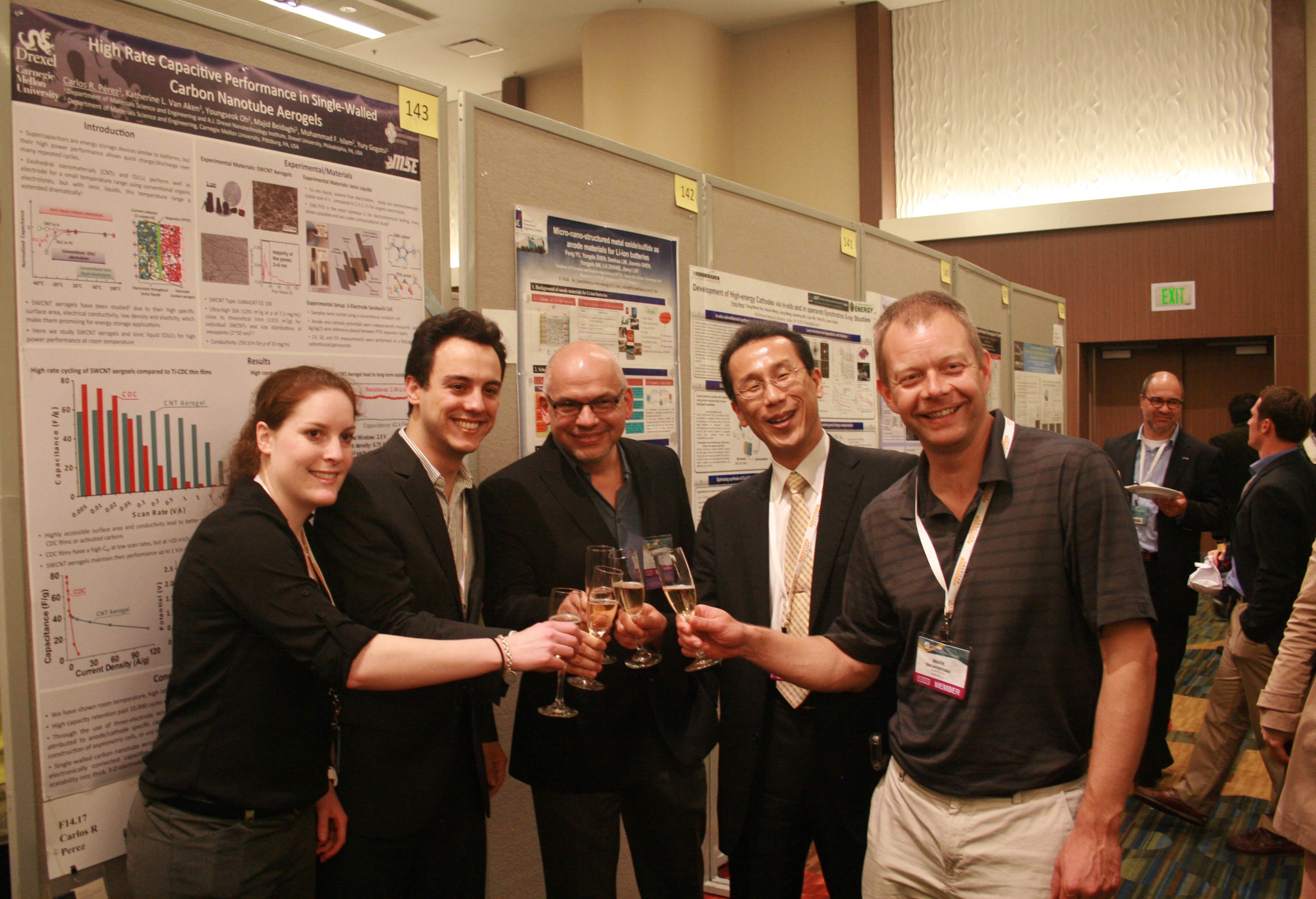 2013 MRS Meeting Chairs' Best Poster Award Winners Katie Van Aken and Carlos Perez with Meeting Chairs Vladimir Matias, Heiji Watanabe, and Mark L. Brongersma