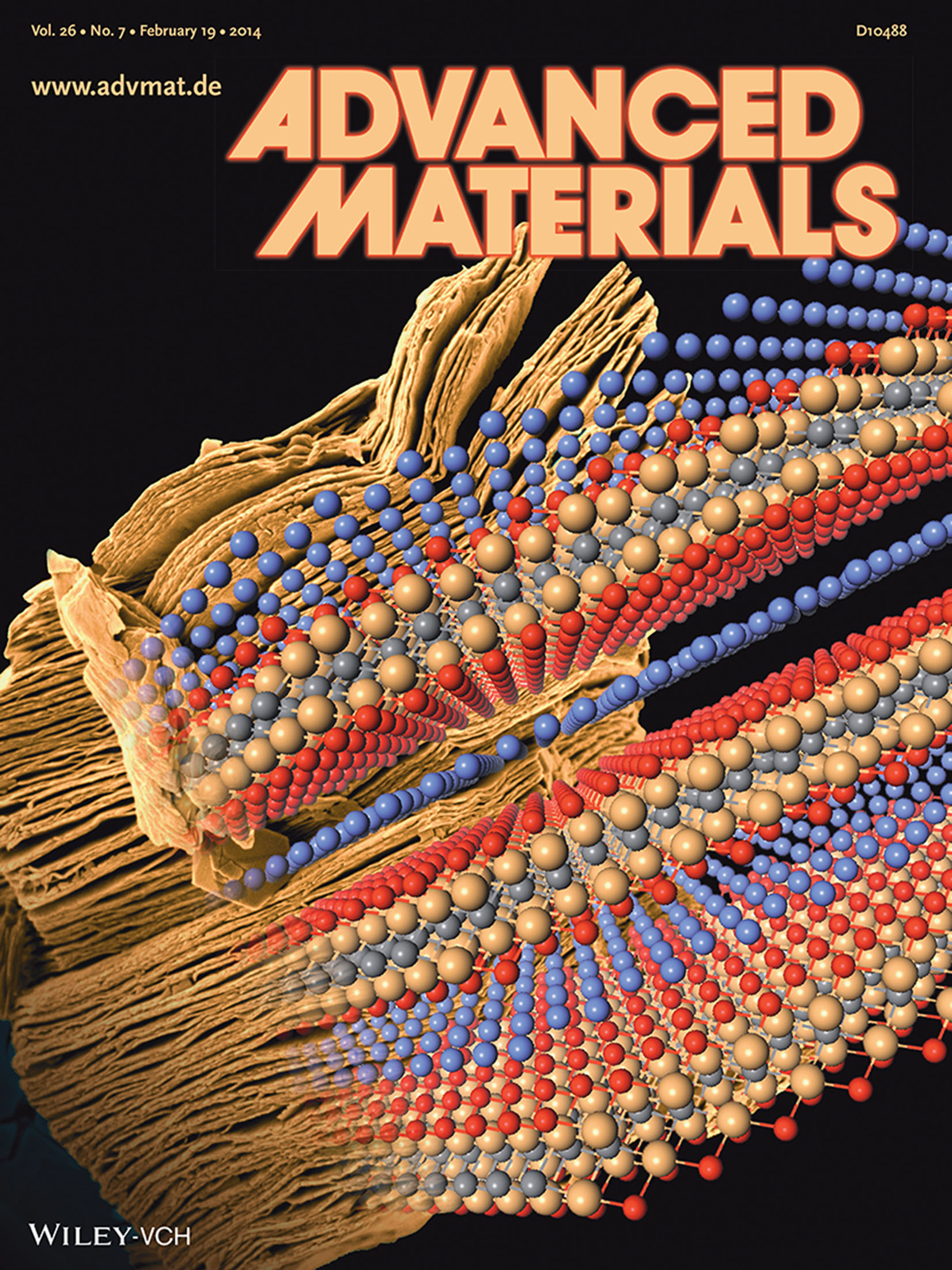This inside front cover image shows an atomistic model of Ti<sub>2</sub>CO<sub>2</sub> intercalated with Li on the background of Ti<sub>3</sub>C<sub>2</sub> MXene.   Image credit:  “Two-Dimensional Materials: 25th Anniversary Article: MXenes: A New Family of Two-Dimensional Materials” (Adv. Mater. 7/2014) © 2014 WILEY-VCH Verlag GmbH & Co. KGaA, Weinheim; Michael Naguib, Vadym N. Mochalin, Michel W. Barsoum, Yury Gogotsi.