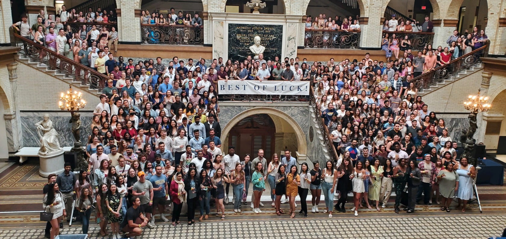 The class of 2022 in Main Building for the senior toast.