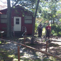 Students and cabins in Barnegat Bay