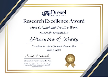 Pratusha Reddy Award Certificate