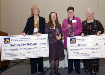 2 big checks and 4 nursing professionals
