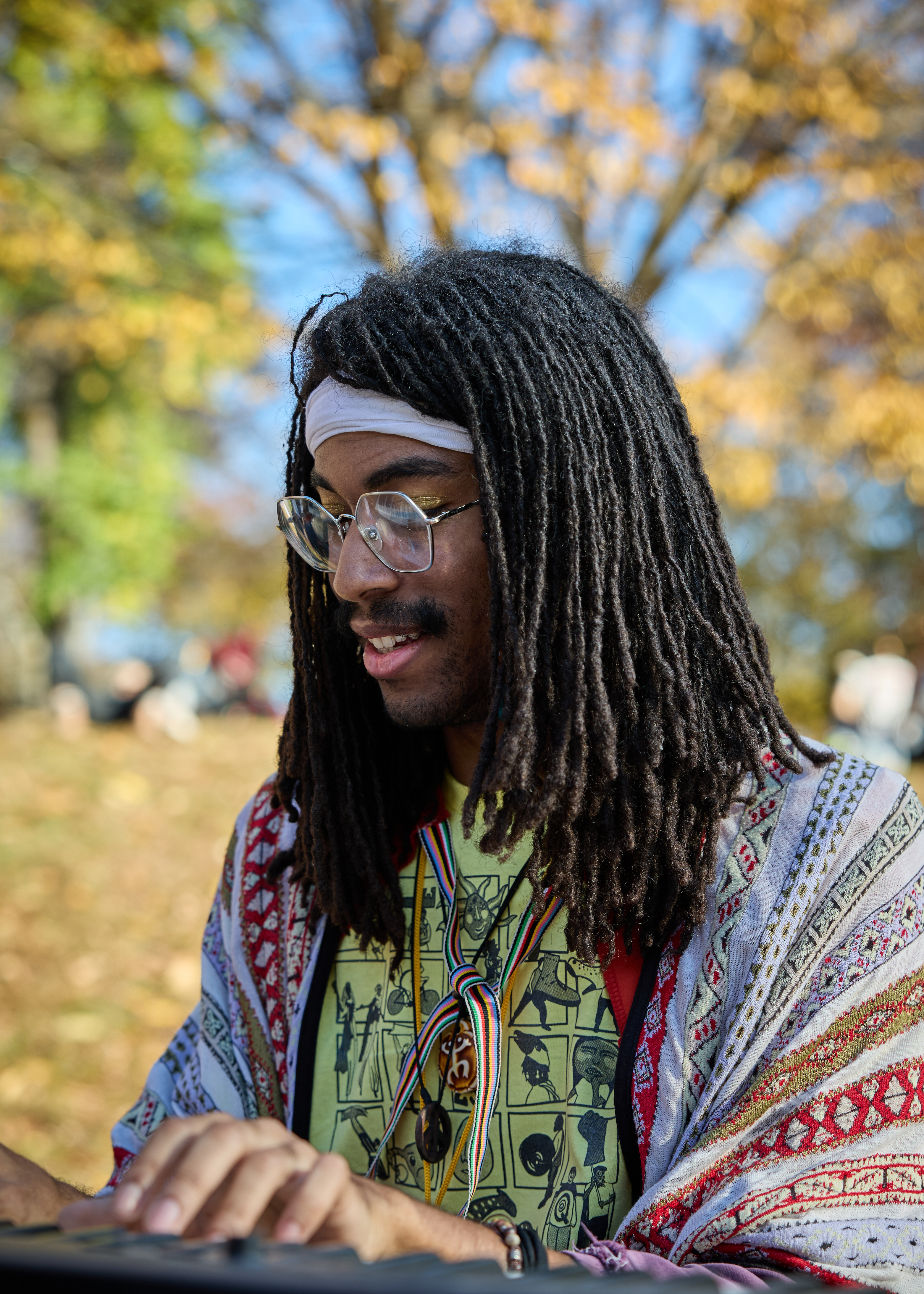 Music Therapy student Noah Slade playing piano at Peoplehood Pageant and Parade