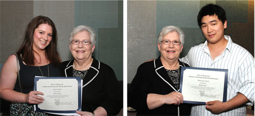 Students receiving awards from Dean Donnelly