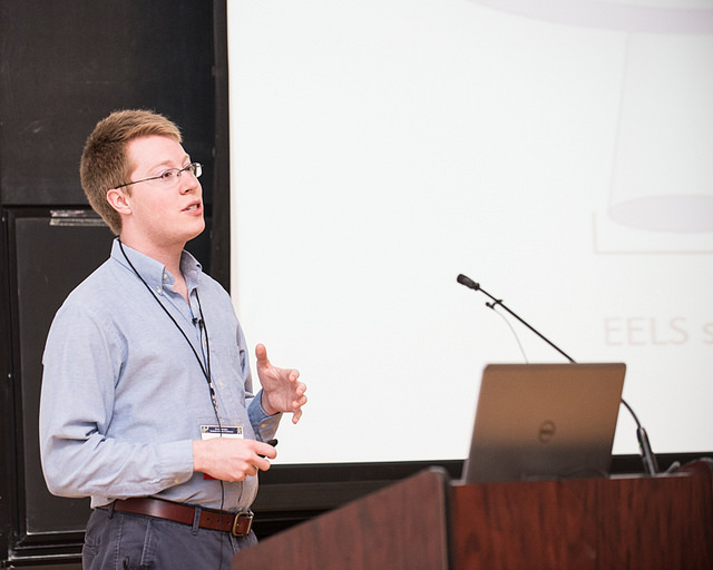 PhD student James Hart making his oral presentation