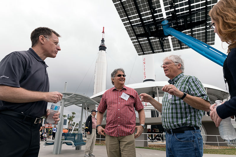 Chris Ferguson speaks with alumni at the Kennedy Space Center.