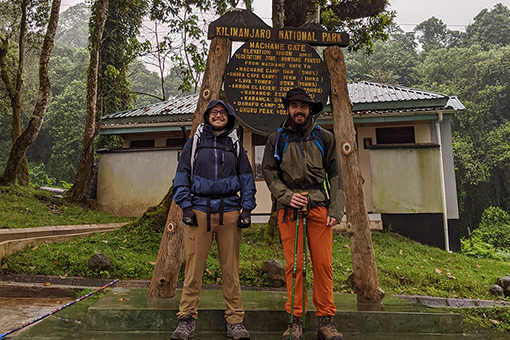 Cohen (left) and Leap began their journey at Machame gate, in the southern base of the mountain.