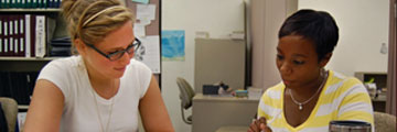 Two Students working together in the Drexel Writing Center