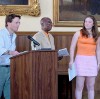 Drs. Bob Finegan with Abioseh Porter and winner Stephanie Hurd