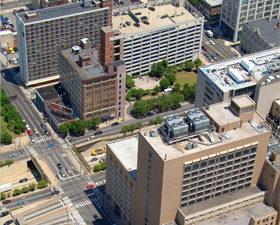 aerial view of center city campus