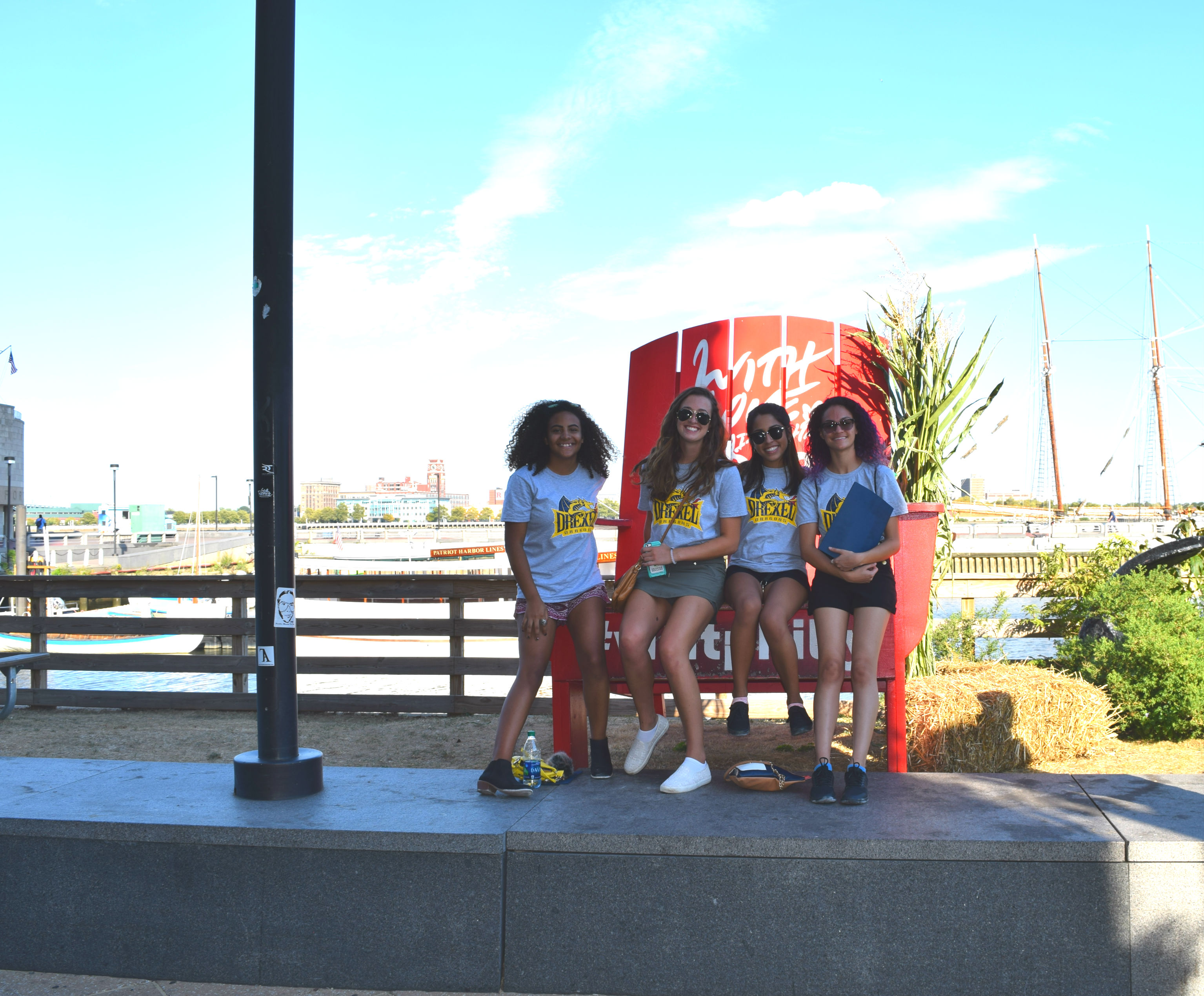 Friends posing in front of Delaware River