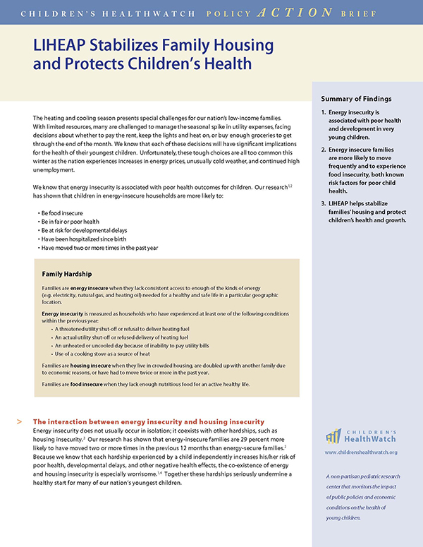 Report Cover - LIHEAP Stabilizes Family Housing and Protects Children's Health