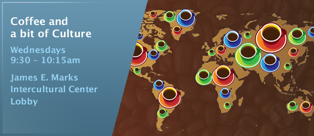 Coffee and a bit of Culture.  Wednesdays 9:30-10:15am.  View the Events Calendar.