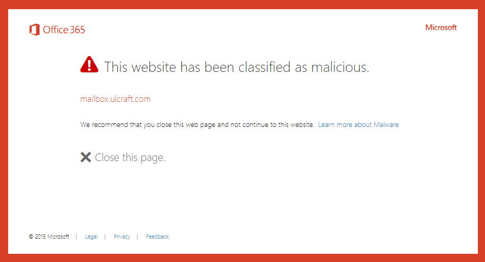Sample of message showing that an unsafe link was blocked.