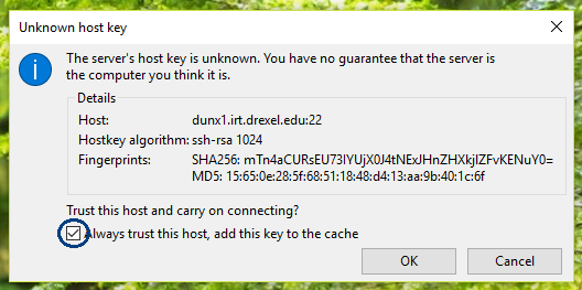 Check the box to 'Always trust this host,' then click 'OK.'