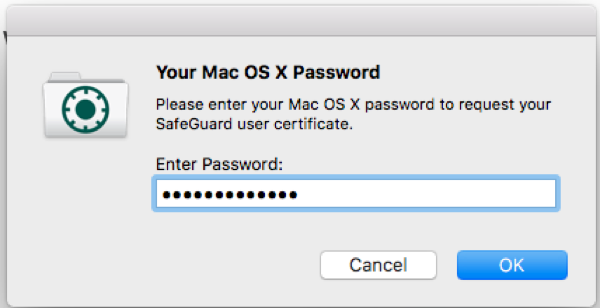 Mac SafeGuard Cert Password Entry