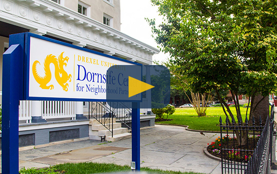 Photo of Dornsife Center for Neighborhood Partnerships, which houses the Andy and Gwen Stern Community Lawyering Clinic. Click to watch video that describes the CLC's mission and impact on the Philadelphia community.
