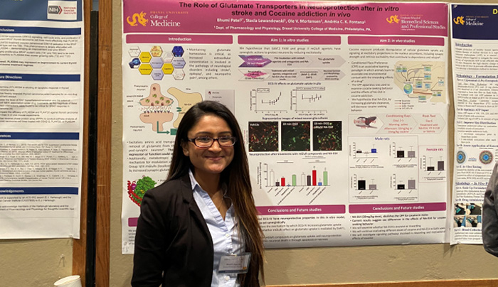 Bhumi Patel, Andreia Mortensen Lab member, with her poster at Discovery Day 2019