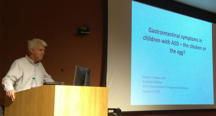 Stephen Walker, PhD, presenting 'Gastrointestinal Symptoms in Children with ASD: The Chicken, or the Egg?'