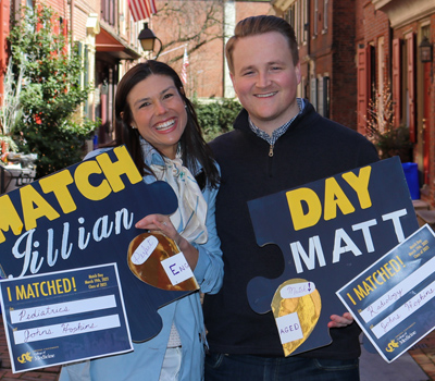 Fourth-year MD students Matt Onimus and Jillian Heckman celebrated a successful couples match, both at Johns Hopkins.