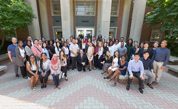Group photo of all accepted students from the Drexel Pathway to Medical School New Student Orientation 2019
