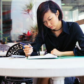woman at cafe table