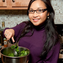 female student with salad