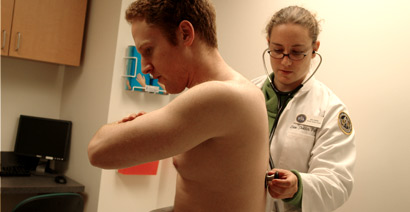 Student checking heart rate