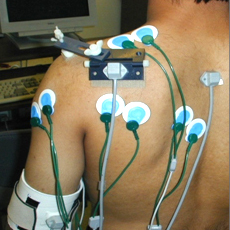 wires taped to shoulder