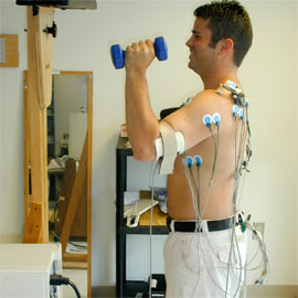male subject with weight and wires