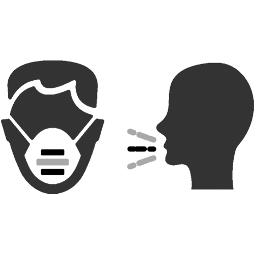 icon of one person wearing a face mask to prevent infectious disease, while another person coughs