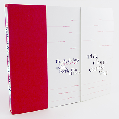 Walter Wilkes' The Psychology of the Con book project in black, red, and white