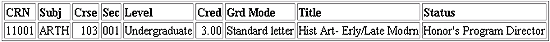 Status = Honor's prgram director permission required