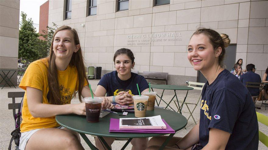 Drexel students sitting at Starbucks