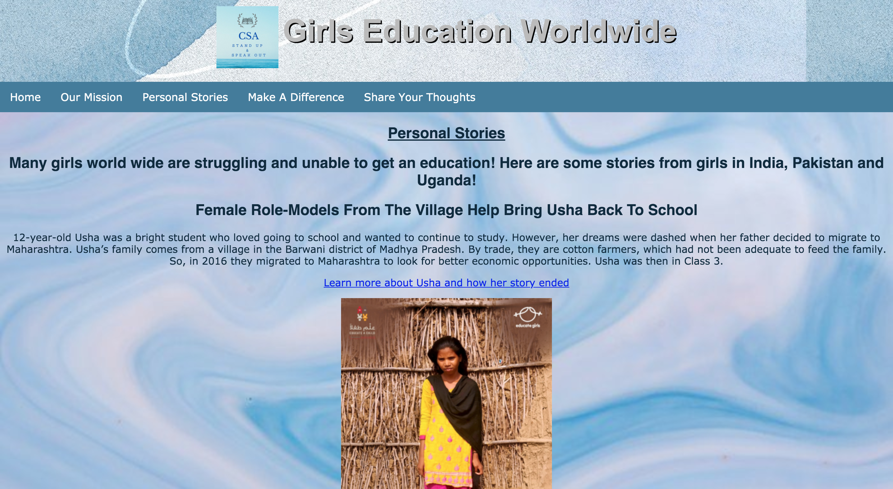 Girls Education Worldwide homepage