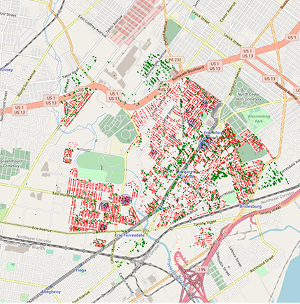 Map of evictions in Philadelphia 2017