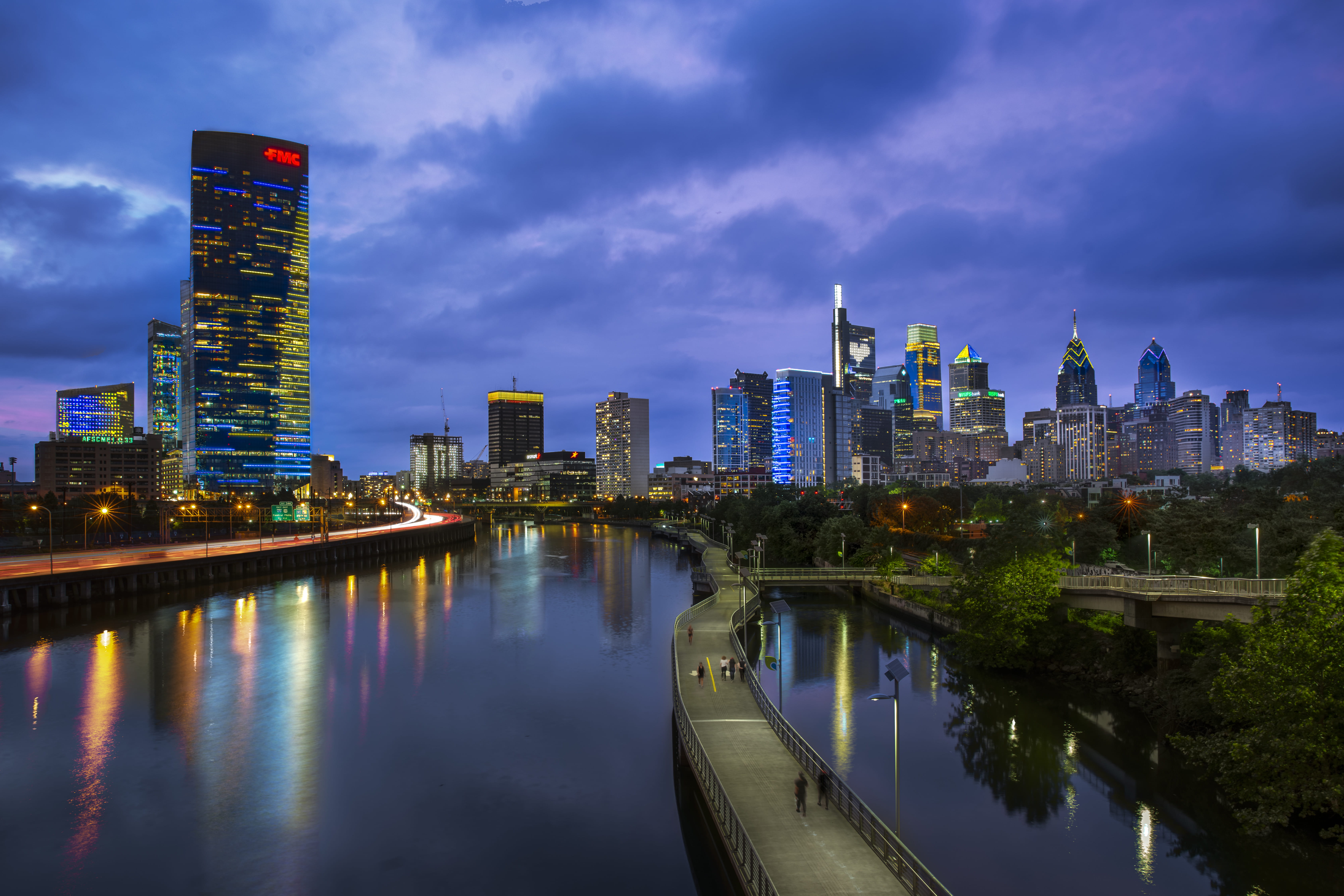 Philadelphia city skyline at night