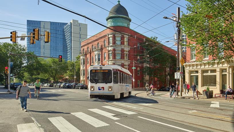 A SEPTA trolley on Lancaster Avenue