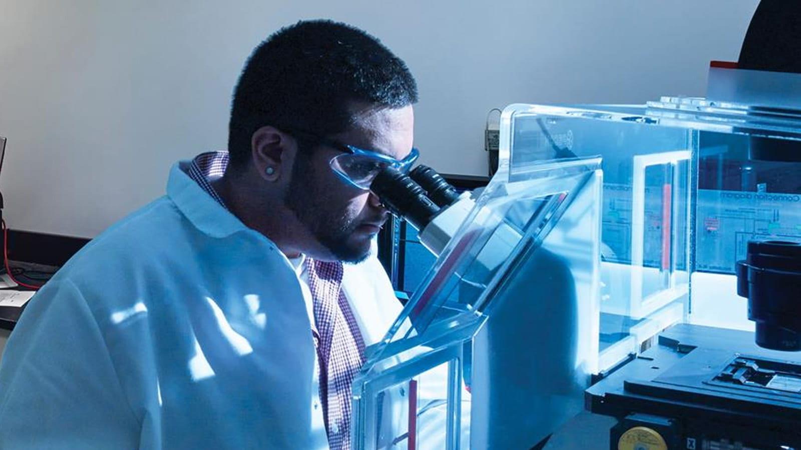 Male student in research lab