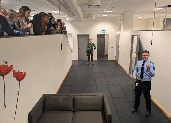 A correctional officer training space at University College of Norwegian Correctional Service (KRUS) in Lillestrøm, Norway.