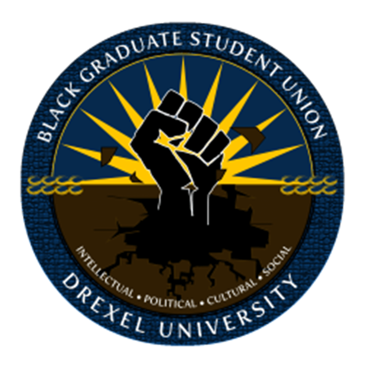 image of a logo with a navy blue background and a black fist with yellow starburst behind it