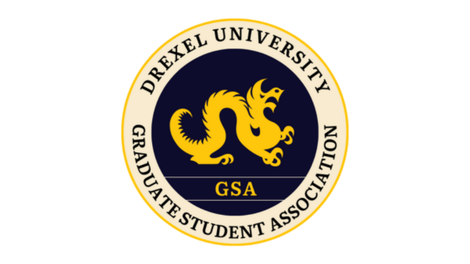 Logo shows a gold ring surrounding a navy blue circle with a gold Drexel dragon