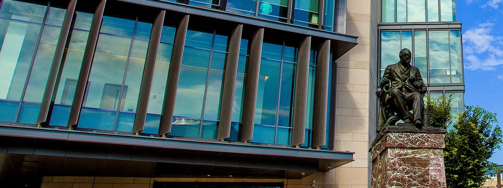 LeBow College of Business and AJ Drexel statue.