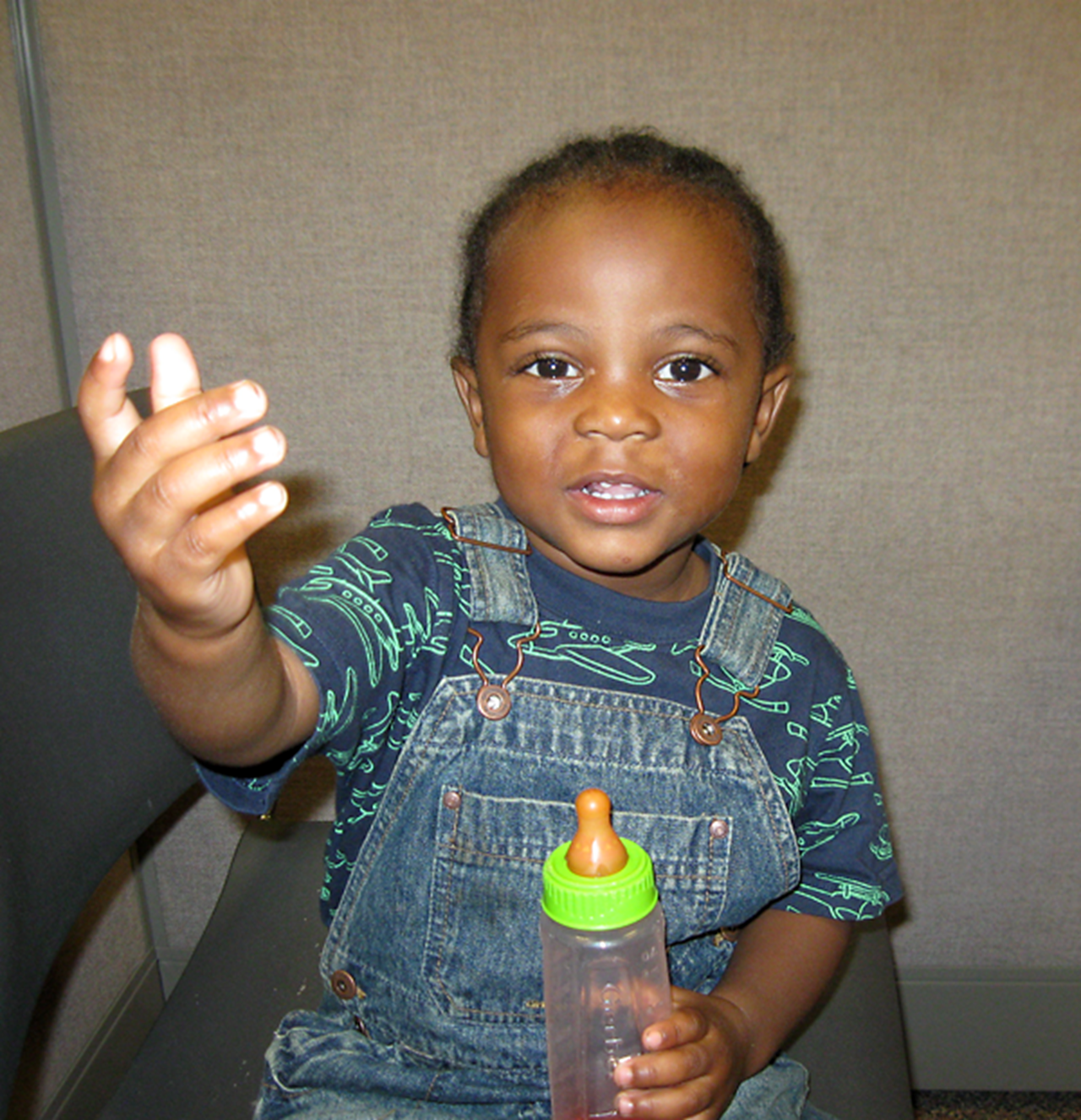 He's hungry  He was asking the case worker for something to eat.  I don’t have child care, so I have to take him to my appointments.  If he was in day care I wouldn’t have to have lugged him early in the morning to an appointment to the welfare office to try to get food stamps and medical coverage.  I can’t help it if my baby’s hungry.  I was thinking ‘I’m not going to lie to you miss, he’s hungry.' - Imani S.