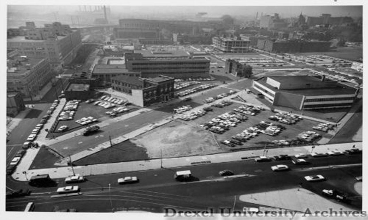 Stratton Hall and Korman Center, viewed from above / 1963