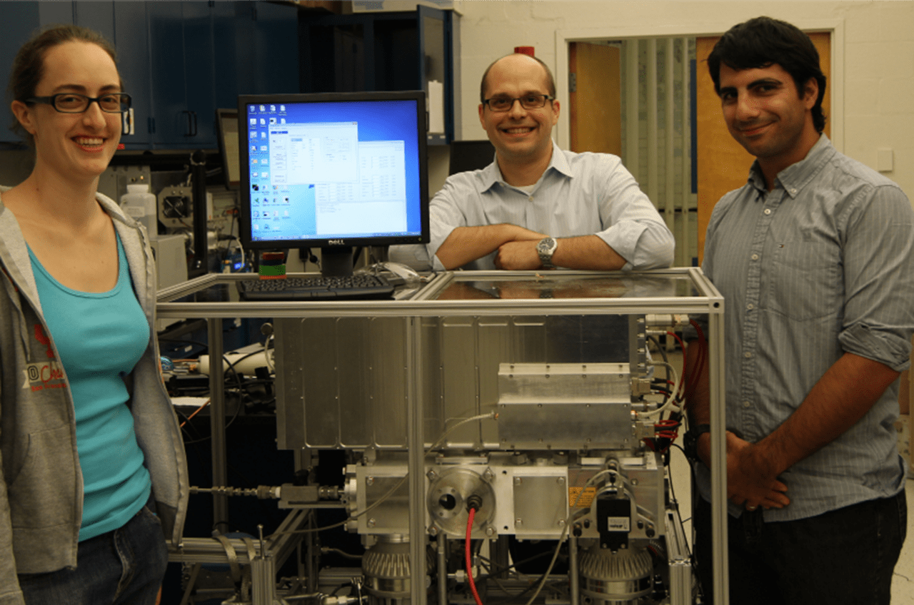 Antarctica: PhD student Anita Johnson (from left), Peter DeCarlo and postdoctoral fellow Michael Giordano, PhD, with the Aerodyne Aerosol Mass Spectrometer.