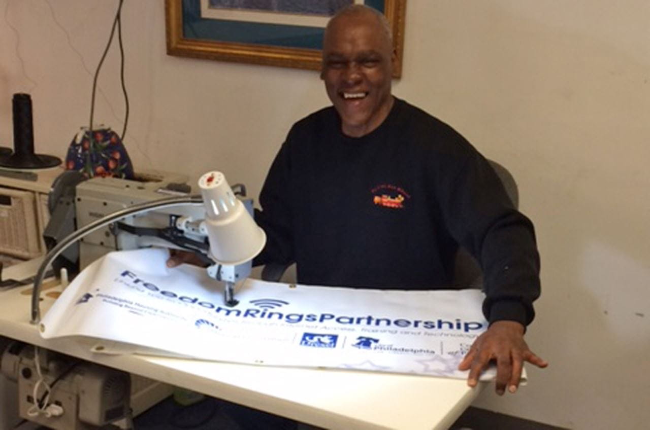 One of the instructors in the promotional material recycling program run by Goodwill Industries, with which Drexel is now partnered.