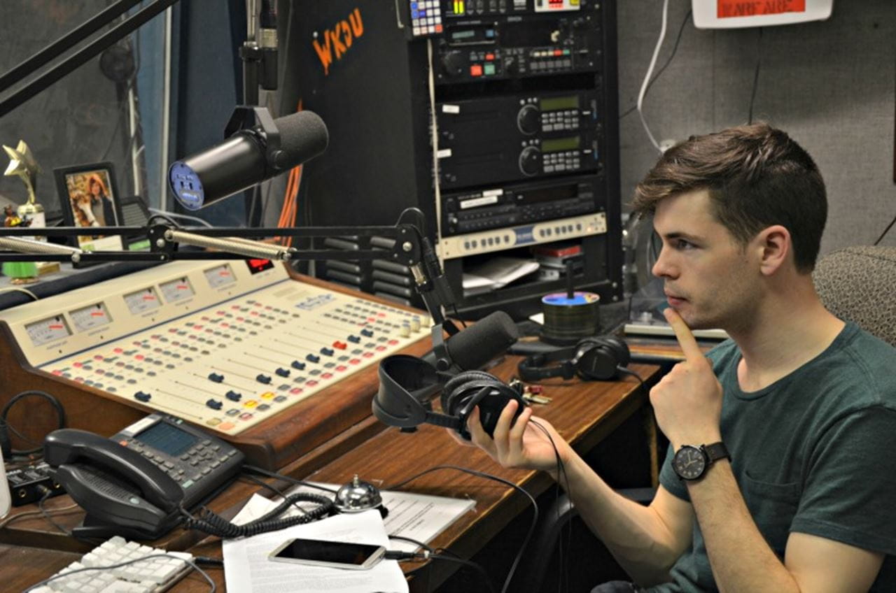 Senior communications major Nick Stropko takes a break during his WKDU show "Jazzy Vibezzz."