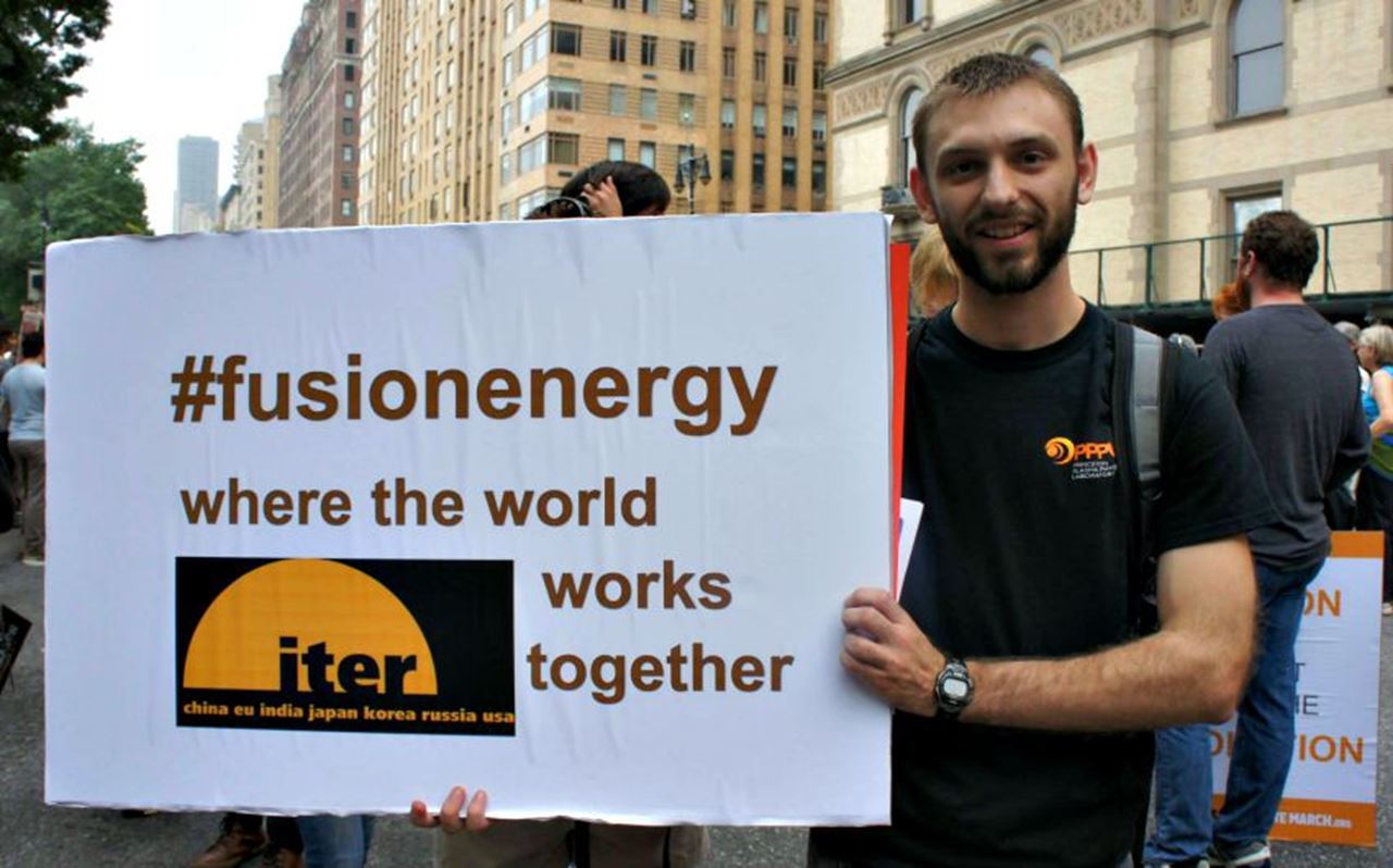Drexel senior Matt Parsons stands at the People's Climate March in NYC last September.
